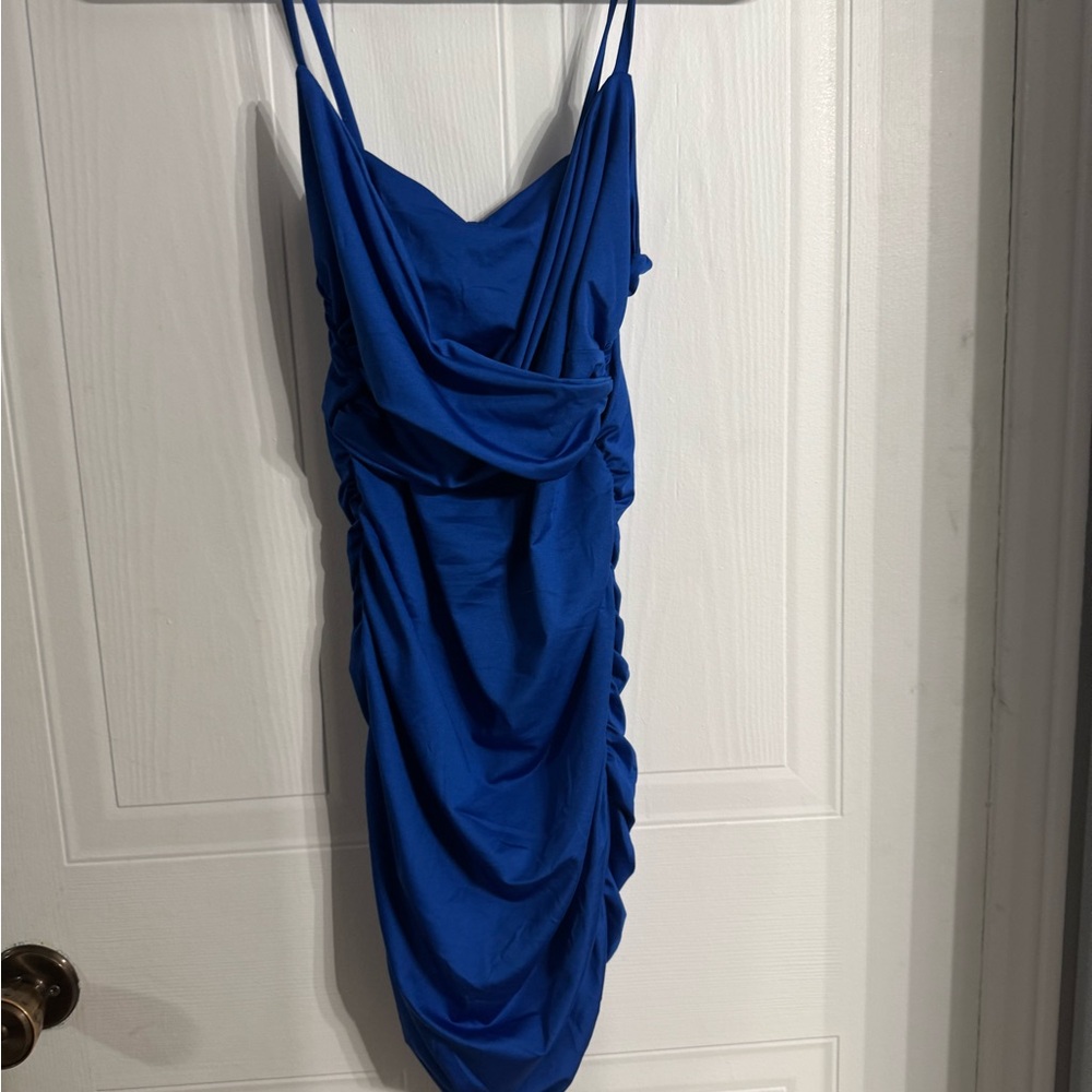 Blue Ruched Bodycon Mini Dress
